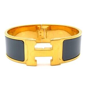 Hermès Clic Clac H Bangle Gold Dark Gray Hardware Patent Leather